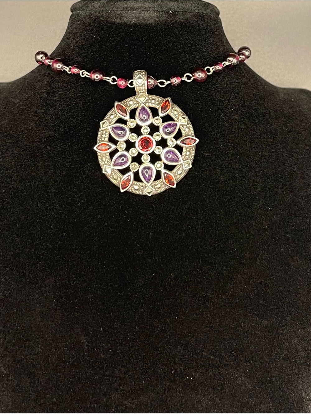 .925 Vtg new old stock(circa 1980/1990’s) amethyst/Garnet 16 1/2” L 22.85 grams